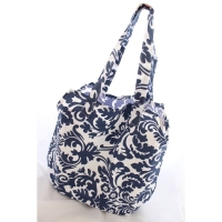 Geanta pentru plaja, cu flori, alb-albastru,  BB820, 46 x 47 cm, Vivo